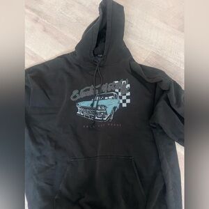 Black and Blue Graphic Long Sleeve Hooded Sweatshirt brandy melville